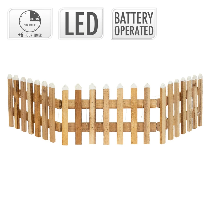 Deko Weihnachtszaun mit LED Braun 90x21 cm aus Holz