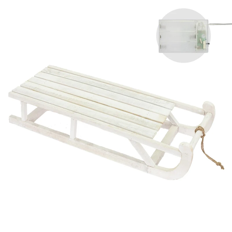 Weihnachtsdeko Schlitten 73 cm weiß aus Holz mit LED