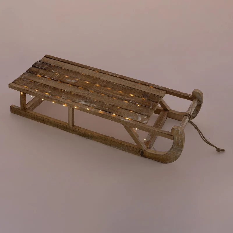 Weihnachtsdeko Schlitten 73x13,5x27,5 cm braun aus Holz mit LED