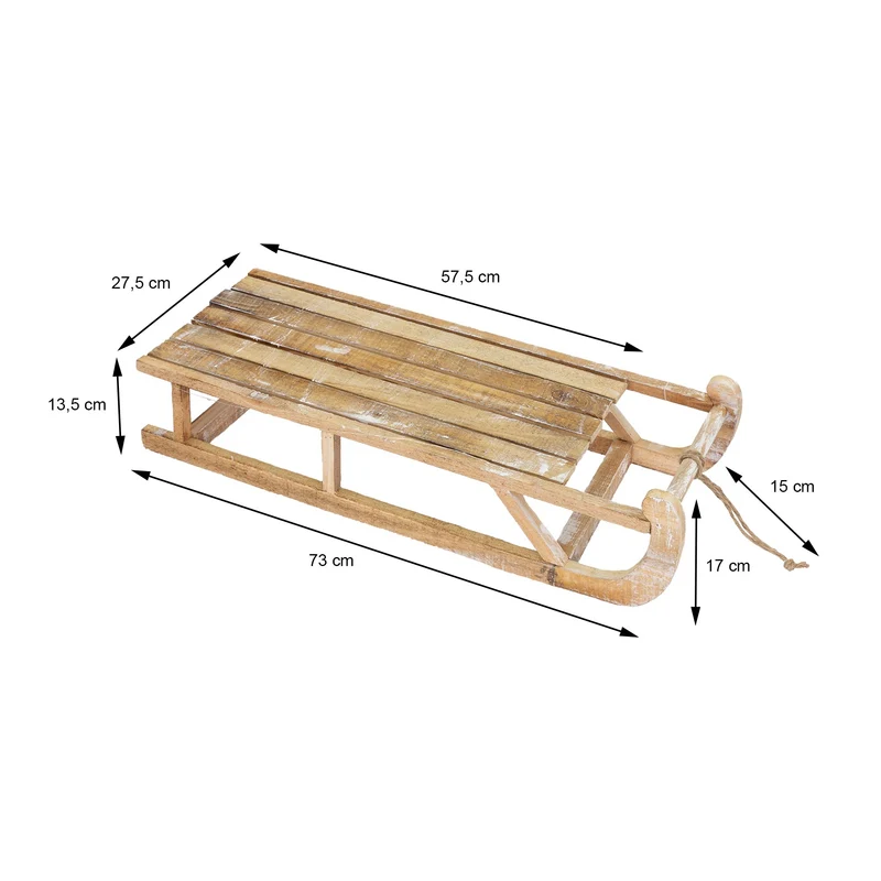 Weihnachtsdeko Schlitten 73x13,5x27,5 cm braun aus Holz mit LED