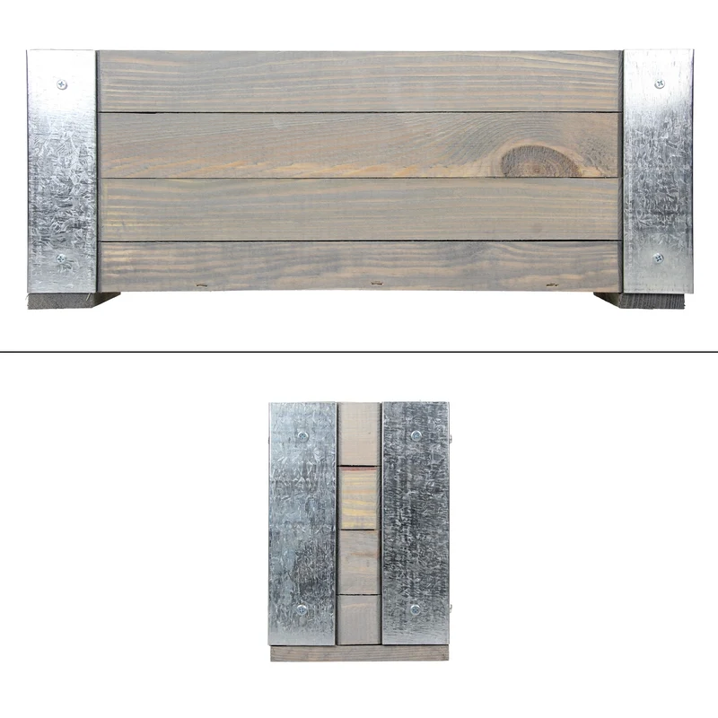 Blumenkasten Grau 19x48x13 cm aus Kieferholz und vernickeltes Metall WOMO-Design