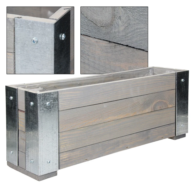Blumenkasten Grau 19x48x13 cm aus Kieferholz und vernickeltes Metall WOMO-Design