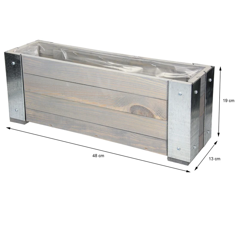Blumenkasten Grau 19x48x13 cm aus Kieferholz und vernickeltes Metall WOMO-Design