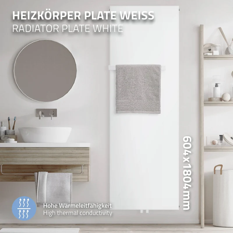 Badheizkörper Einlagig mit 1x Handtuchhalter 1800x604 mm Weiß mit Mittelanschluss LuxeBath