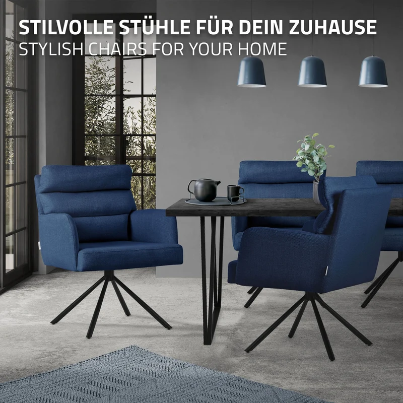 Esszimmerstuhl Dunkelblau drehbar mit abnehmbaren Rückenkissen gepolstert bis 120 Kilogramm