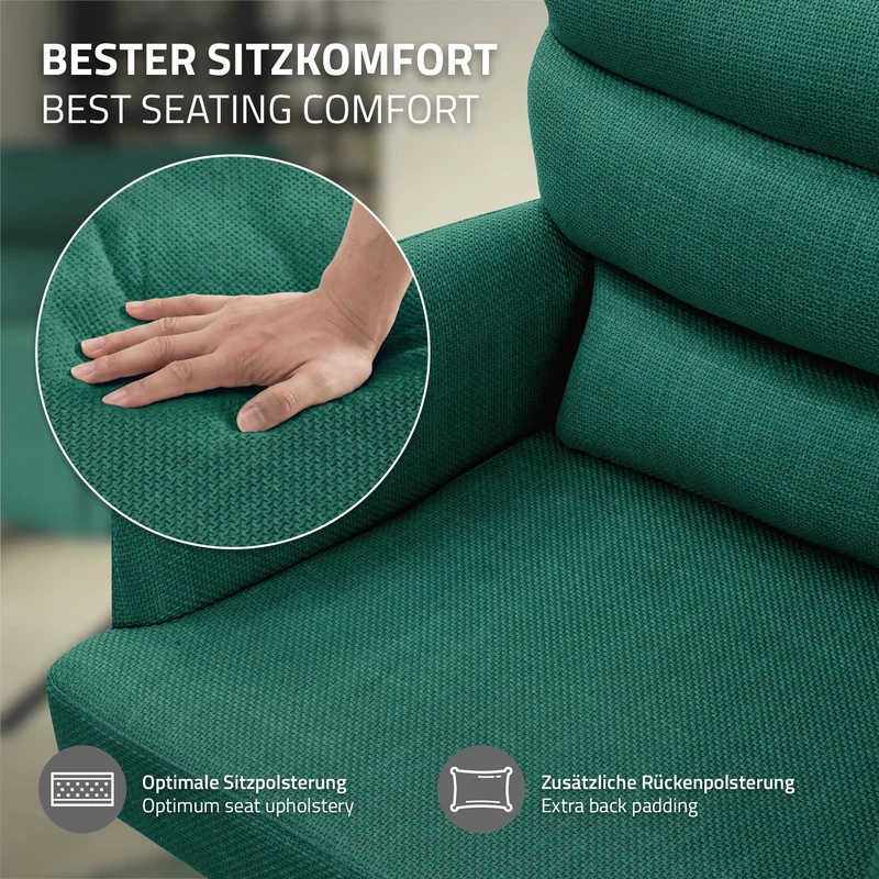 Esszimmerstuhl Dunkelgrün drehbar mit abnehmbaren Rückenkissen gepolstert bis 120 Kilogramm ML-Design