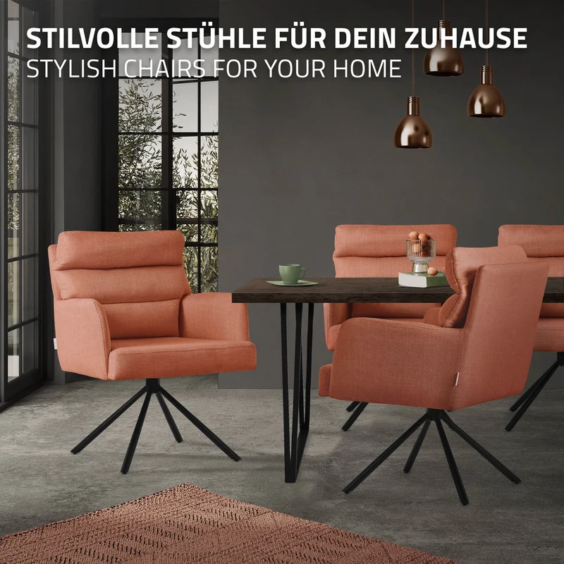 Esszimmerstuhl Orange drehbar mit abnehmbaren Rückenkissen gepolstert bis 120 Kilogramm ML-Design