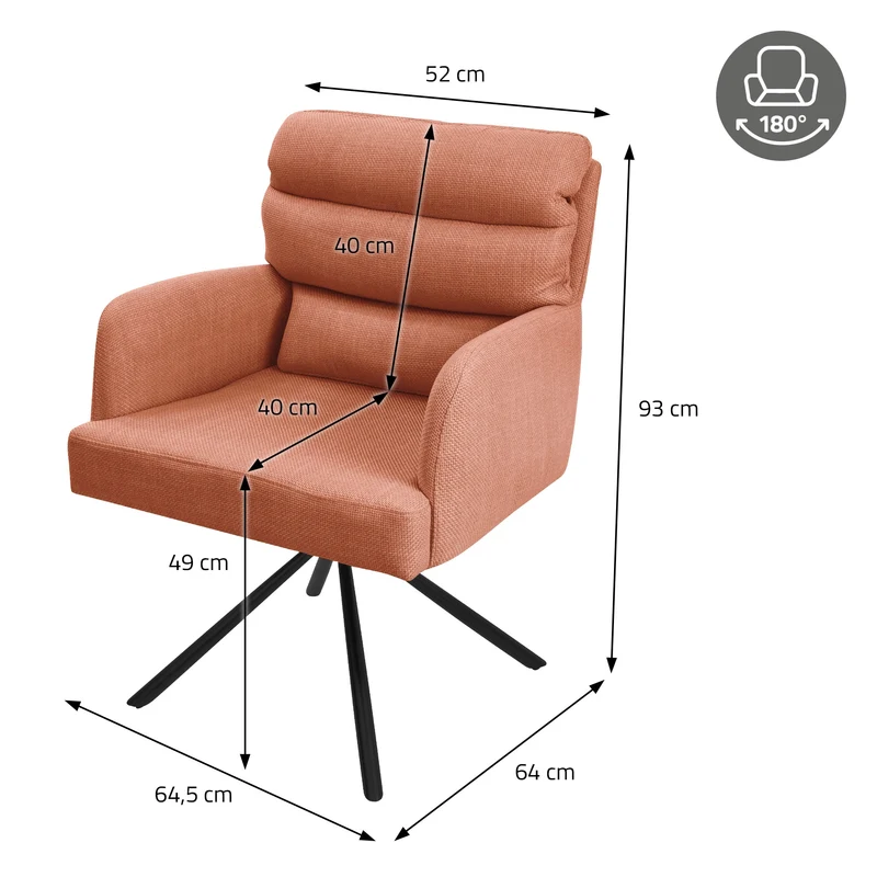Esszimmerstuhl Orange drehbar mit abnehmbaren Rückenkissen gepolstert bis 120 Kilogramm ML-Design