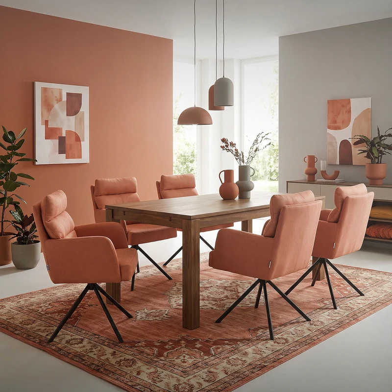 Esszimmerstuhl Orange drehbar mit abnehmbaren Rückenkissen gepolstert bis 120 Kilogramm ML-Design