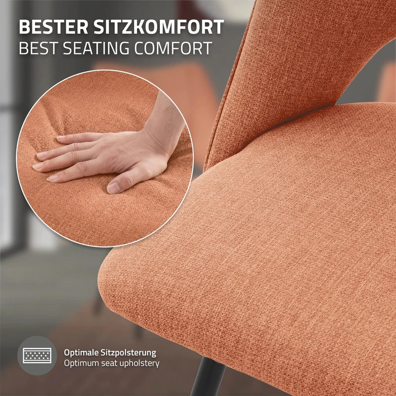 Esszimmerstuhl 2er Set Orange gepolstert inkl. Montagematerial Polsterstuhl Küchenstuhl ML-Design
