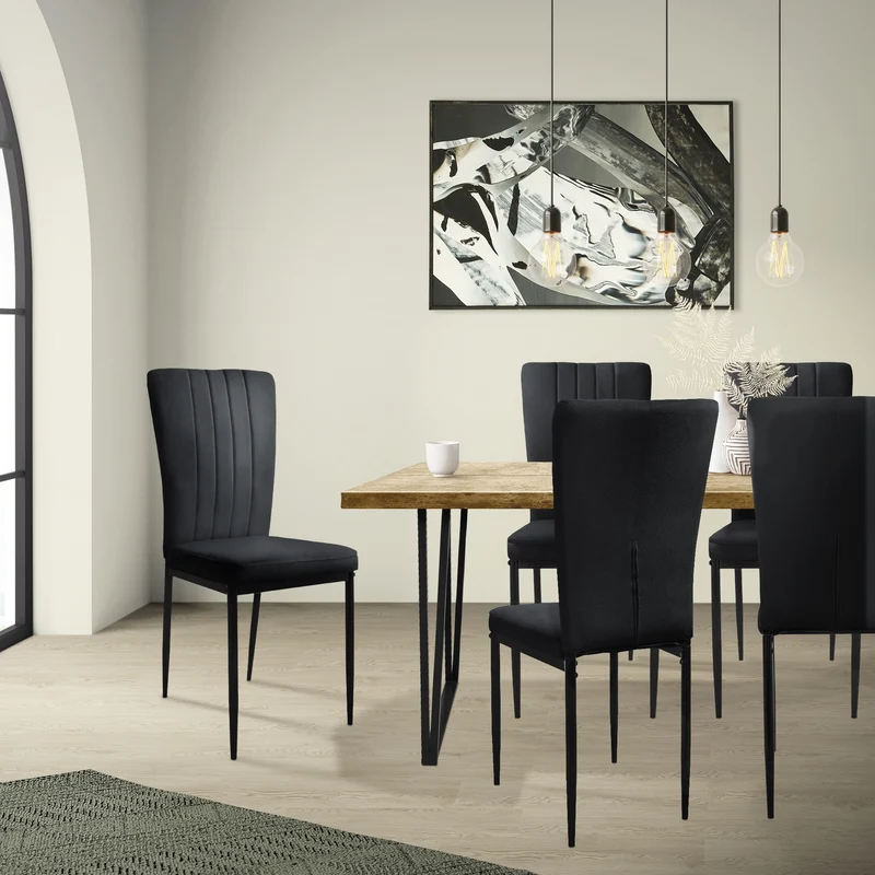 Esszimmerstuhl 4er Set Schwarz mit Samtbezug und Metallbeinen Küchenstuhl ML-Design