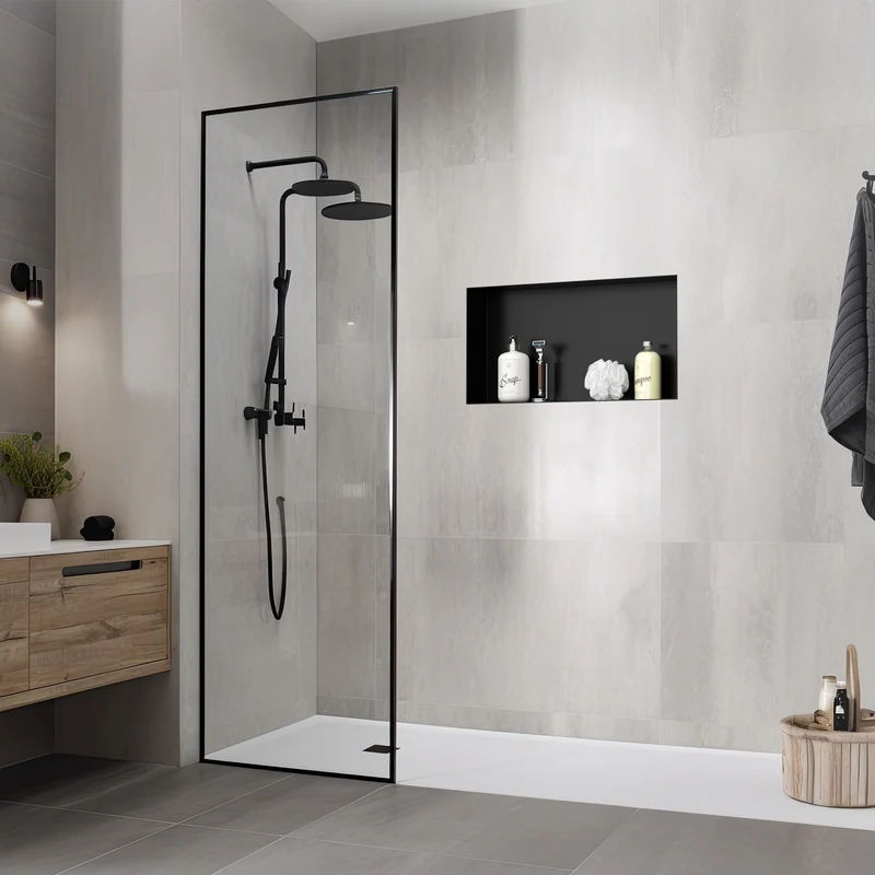 Duschnische 60x30 cm Schwarz aus Edelstahl Unterputz Rahmen Wandnische Duschablage LuxeBath