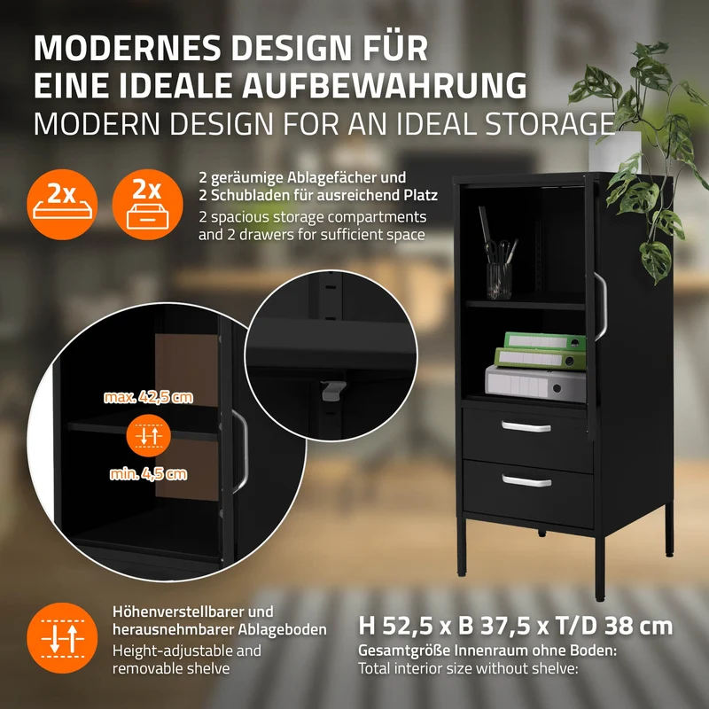 Vitrinenschrank 42x102x40 cm Schwarz aus Stahl Vitrine ML-Design