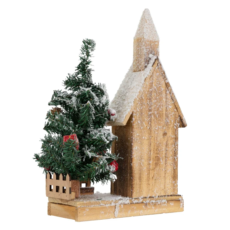 Deko Weihnachtshaus schneebedeckt mit LED Beleuchtung 44 x 27 cm aus Holz
