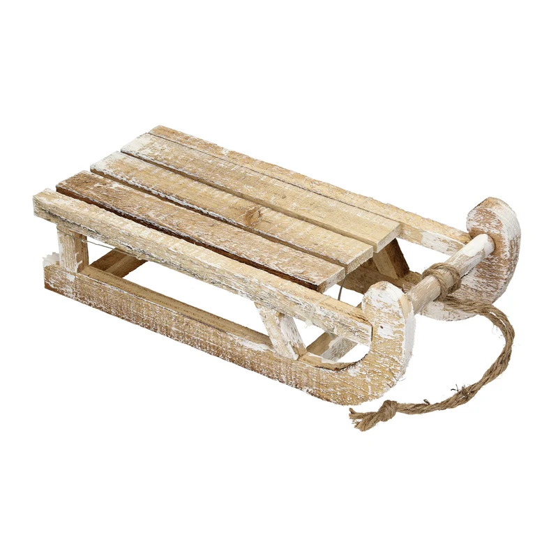 Weihnachtsdeko Schlitten mit 25 Warmweißen LEDs 31,5x14,5x10,5 cm Natur aus Holz