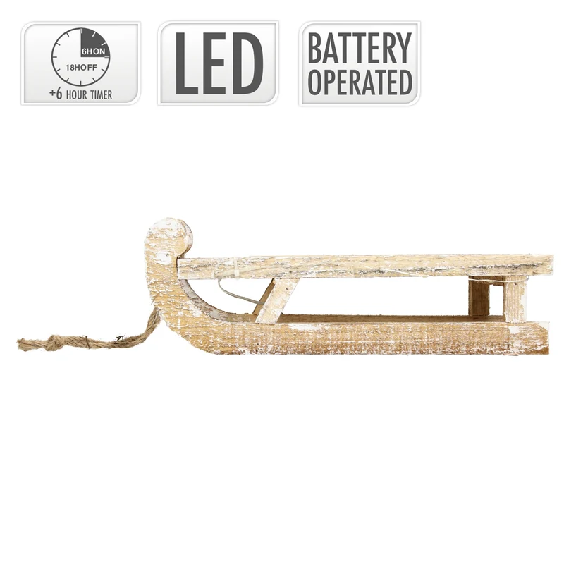 Weihnachtsdeko Schlitten mit 25 Warmweißen LEDs 31,5x14,5x10,5 cm Natur aus Holz
