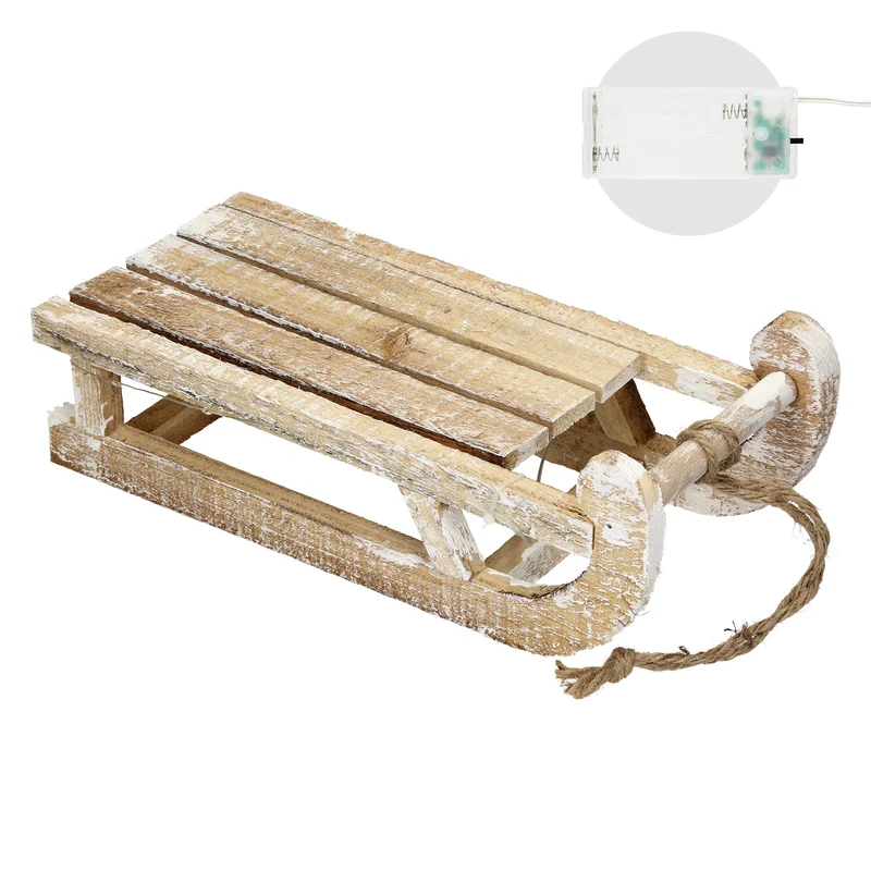 Weihnachtsdeko Schlitten mit 25 Warmweißen LEDs 31,5x14,5x10,5 cm Natur aus Holz