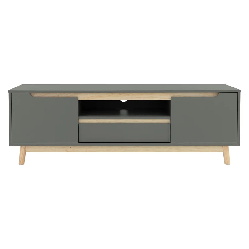 TV Lowboard Fernsehschrank 140x40 cm in mattgrün aus MDF & Kiefernholz ML-Design