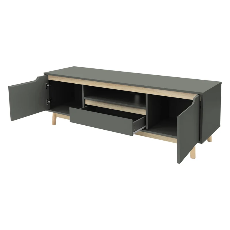 TV Lowboard Fernsehschrank 140x40 cm in mattgrün aus MDF & Kiefernholz ML-Design