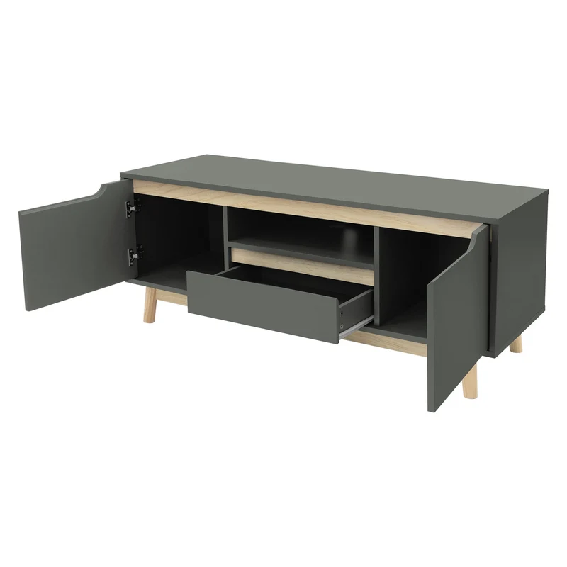 TV Lowboard Fernsehschrank 120x40 cm in mattgrün aus MDF & Kiefernholz ML-Design