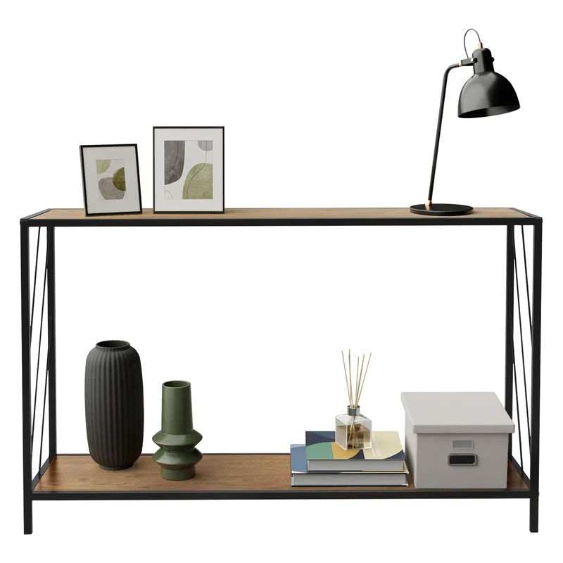 Konsolentisch 120x75 cm mit Eiche-Rustikal Dekor und Stahlgestell in Schwarz Flurtisch ML-Design