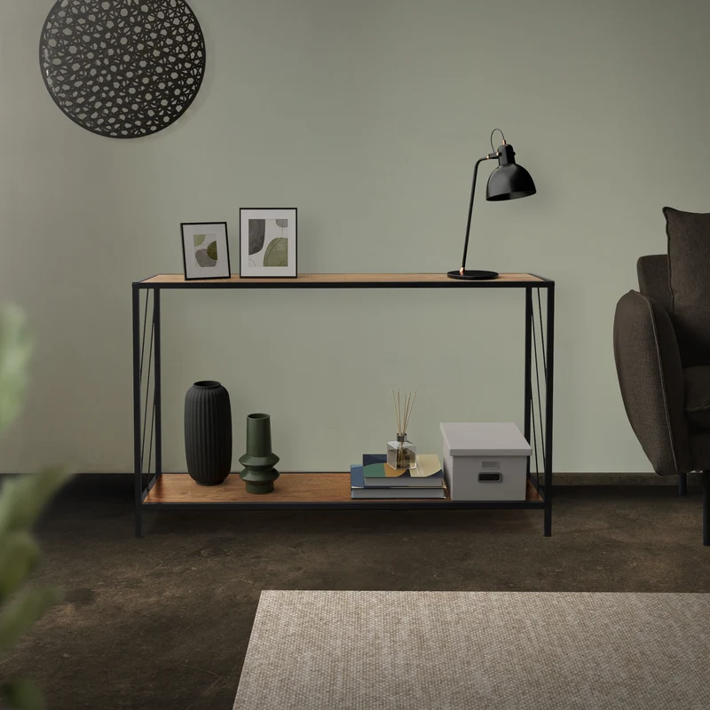 Konsolentisch 120x75 cm mit Eiche-Rustikal Dekor und Stahlgestell in Schwarz Flurtisch ML-Design