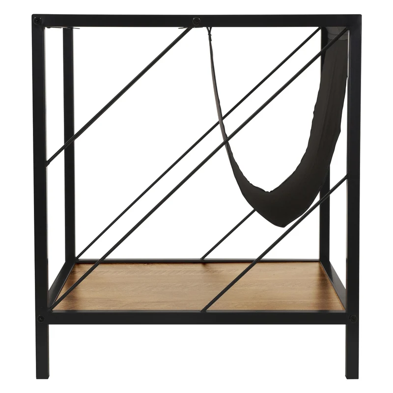 Beistelltisch 43x48 cm mit Zeitschriftenfach Eiche Optik Braun Schwarz mit Stahlgestell Wohnzimmertisch ML-Design