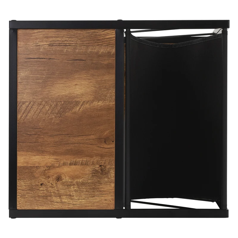 Beistelltisch 43x48 cm mit Zeitschriftenfach Eiche Optik Braun Schwarz mit Stahlgestell Wohnzimmertisch ML-Design