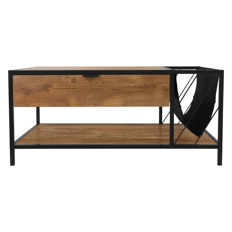 Couchtisch 100x54 cm mit Zeitschriftenfach Eiche Optik Braun Schwarz Wohnzimmertisch ML-Design
