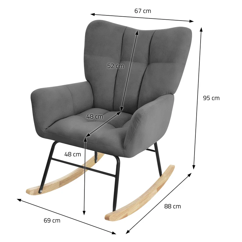 Schaukelstuhl mit Armlehnen in Frottee Dunkelgrau bis 120 kg Naturholz Schaukelsessel Relaxstuhl