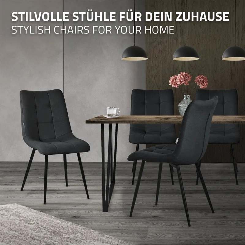 Esszimmerstühle 2er Set Anthrazit Küchenstuhl mit Polyesterbezug und Stahlbeinen ML-Design