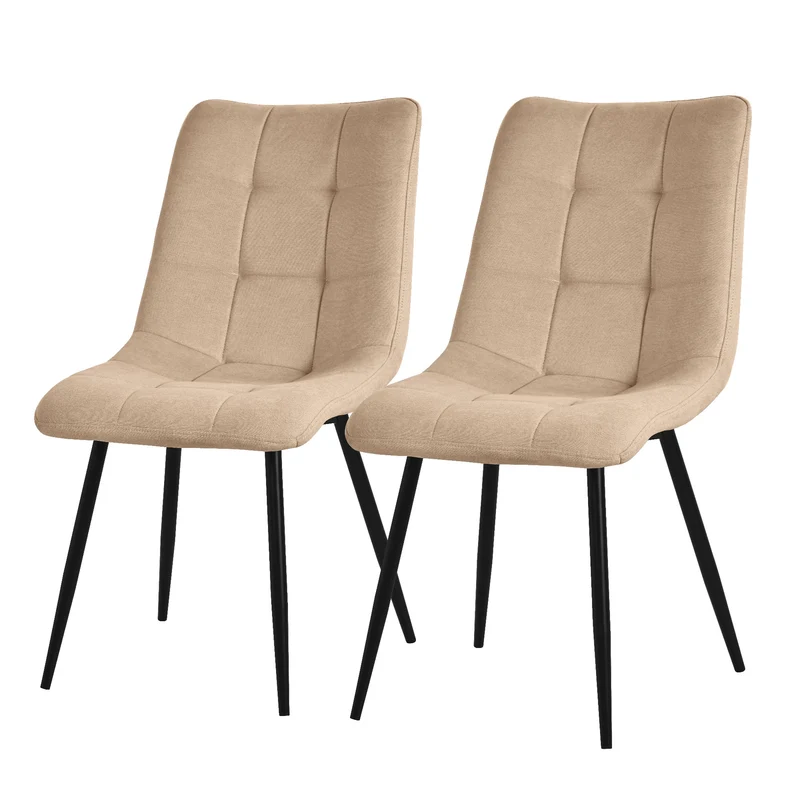 Esszimmerstühle 2er Set Hellbraun Küchenstuhl mit Polyesterbezug und Stahlbeinen ML-Design