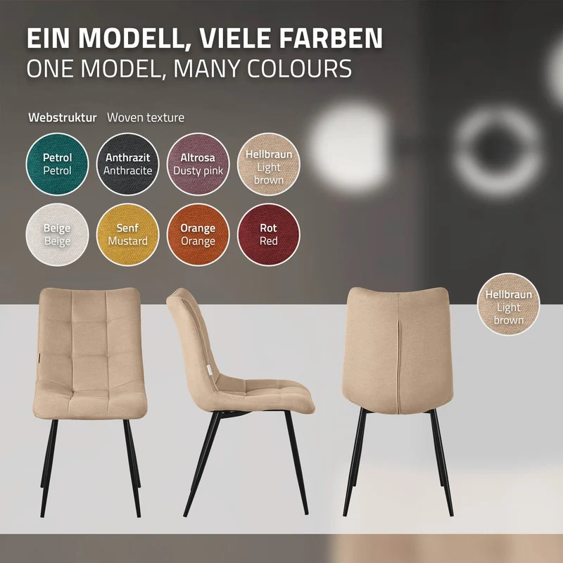 Esszimmerstühle 2er Set Hellbraun Küchenstuhl mit Polyesterbezug und Stahlbeinen ML-Design