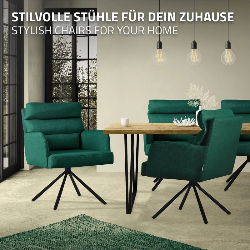 Esszimmerstuhl 4er Set Dunkelgrün drehbar mit abnehmbaren Rückenkissen gepolstert bis 120 Kilogramm ML-Design