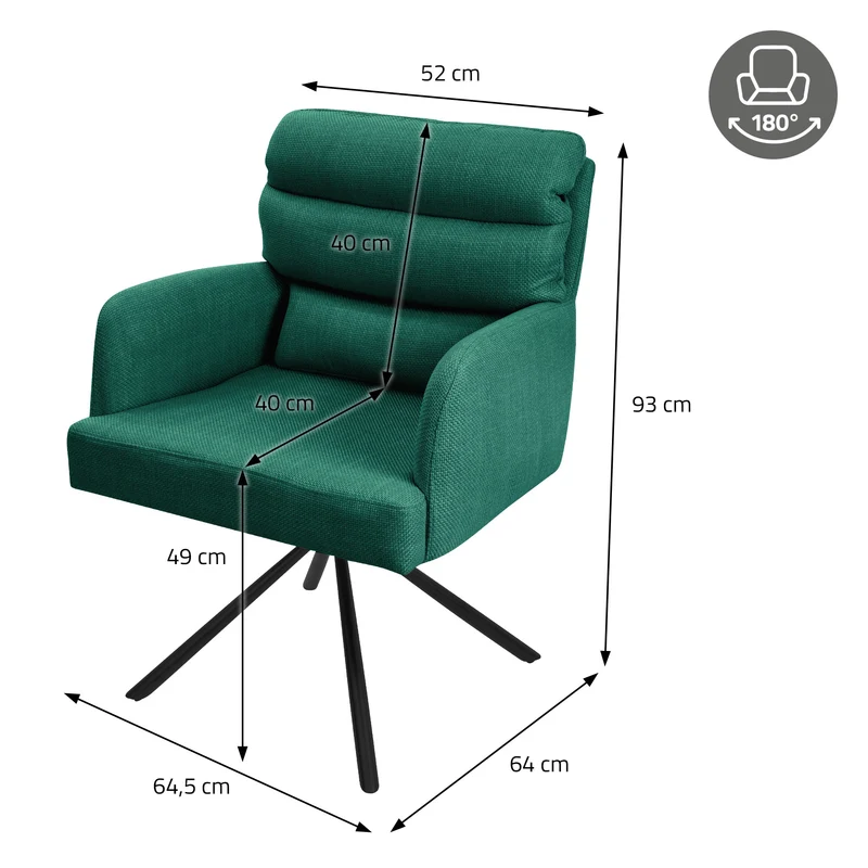 Esszimmerstuhl 4er Set Dunkelgrün drehbar mit abnehmbaren Rückenkissen gepolstert bis 120 Kilogramm ML-Design