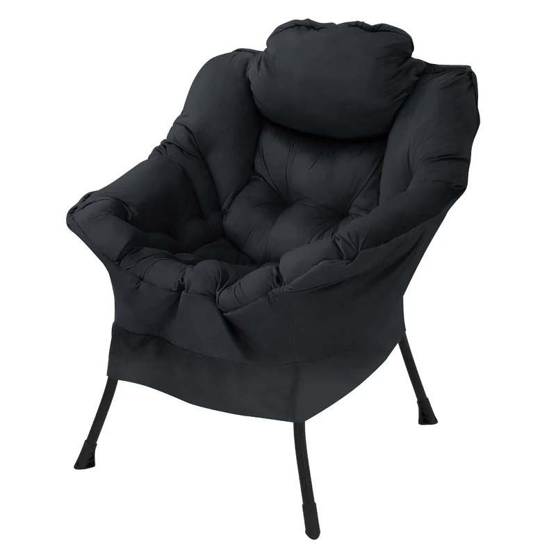 ML-DESIGN | Sessel mit Kopfkissen Seitentasche aus Stoff & Stahl Schwarz Relaxsessel Wohnzimmer Lesesessel Fernsehsessel Loungesessel Polstersessel