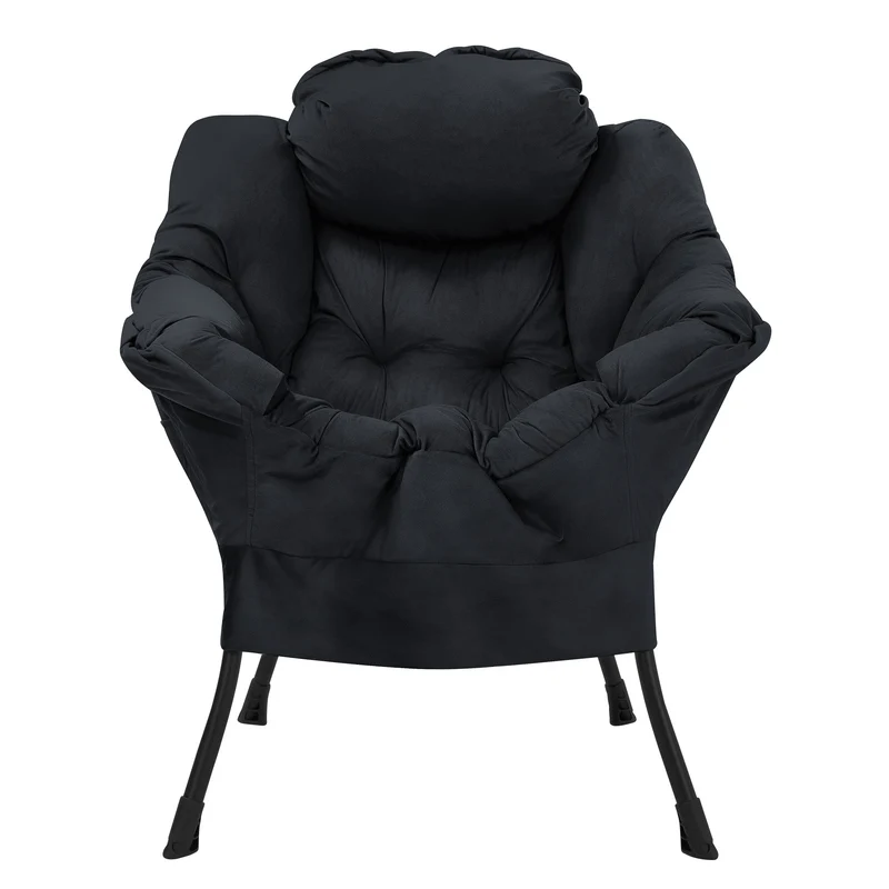 ML-DESIGN | Sessel mit Kopfkissen Seitentasche aus Stoff & Stahl Schwarz Relaxsessel Wohnzimmer Lesesessel Fernsehsessel Loungesessel Polstersessel