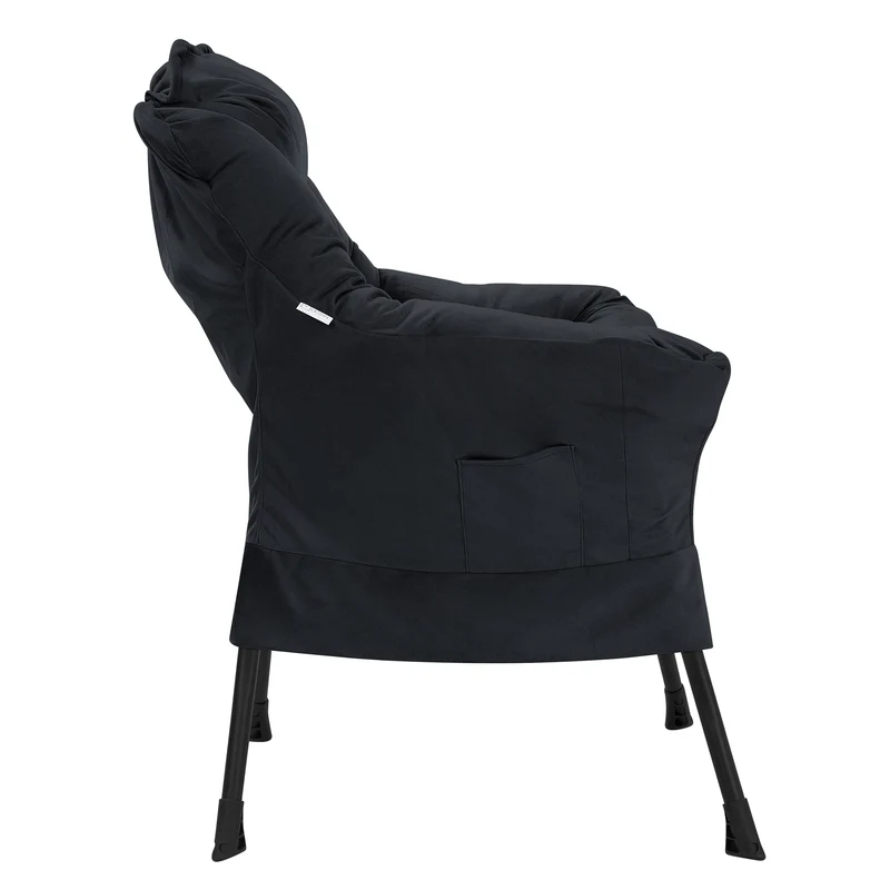 ML-DESIGN | Sessel mit Kopfkissen Seitentasche aus Stoff & Stahl Schwarz Relaxsessel Wohnzimmer Lesesessel Fernsehsessel Loungesessel Polstersessel