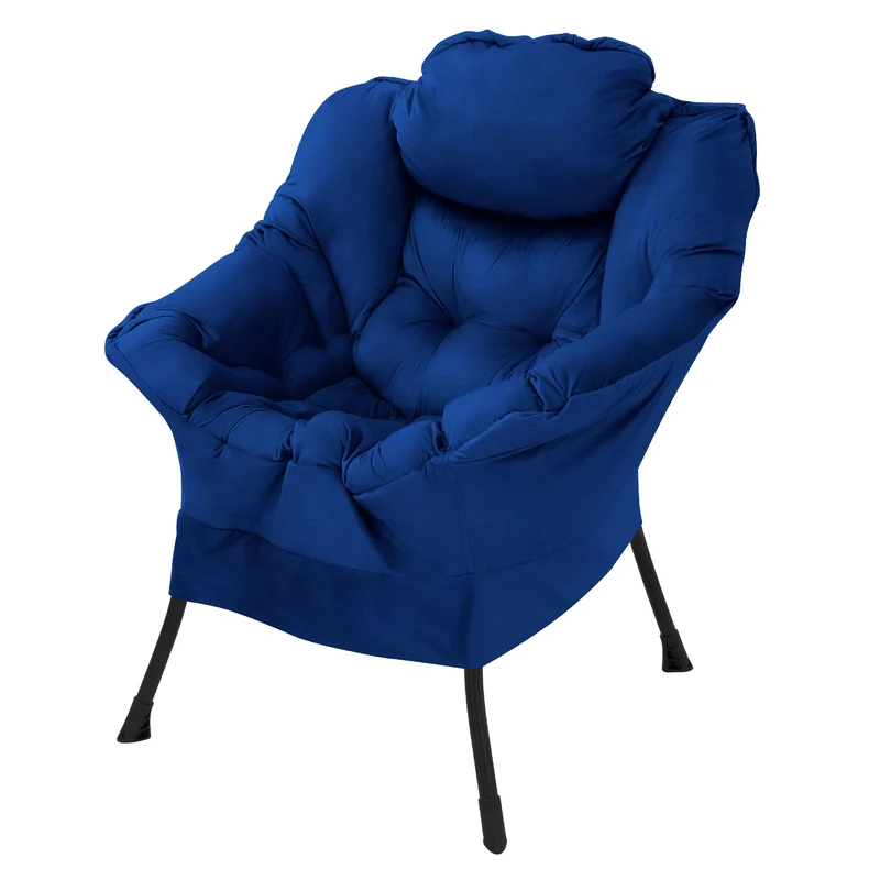 ML-DESIGN | Sessel mit Kopfkissen Seitentasche aus Stoff & Stahl Dunkelblau Relaxsessel Wohnzimmer Lesesessel Fernsehsessel Loungesessel Polstersessel