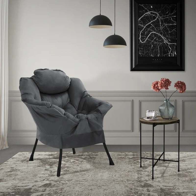 ML-DESIGN | Sessel mit Kopfkissen Seitentasche aus Stoff & Stahl Anthrazit Relaxsessel Wohnzimmer Lesesessel Fernsehsessel Loungesessel Polstersessel