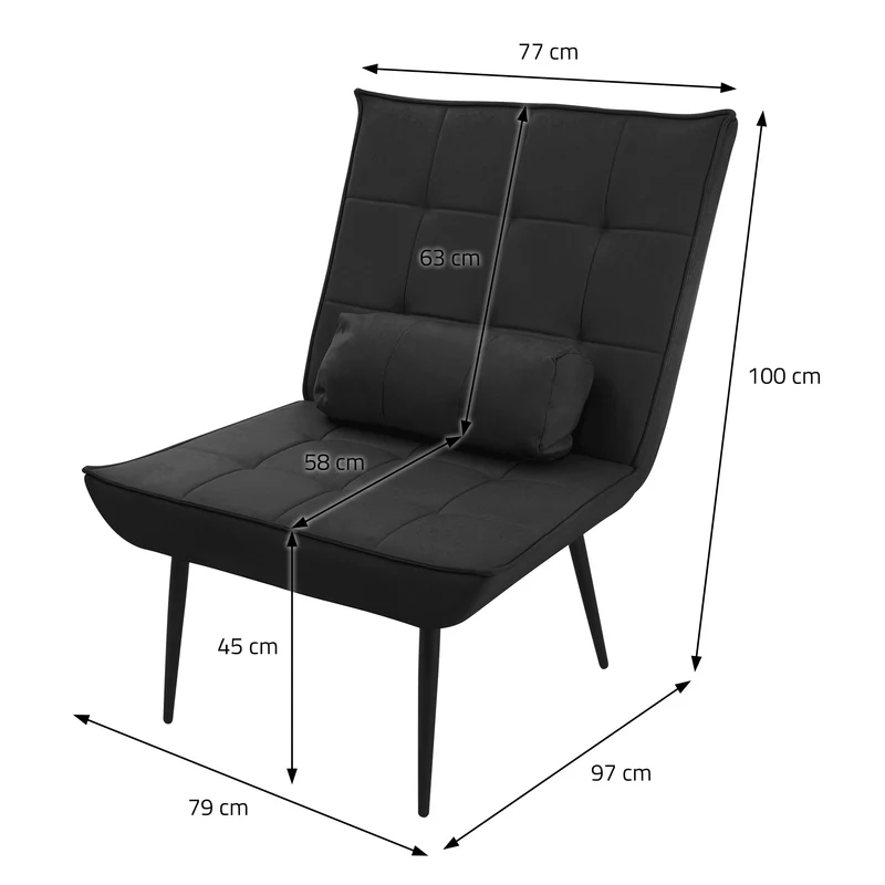 ML-DESIGN | Sessel mit Lendenkissen 79x100x97 cm aus Kunstleder Schwarz Relaxsessel Loungesessel bequem Retro Lesesessel Polstersessel für Wohnzimmer