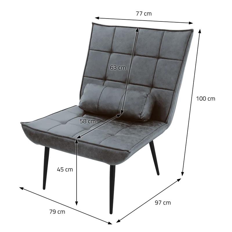 ML-DESIGN | Sessel mit Lendenkissen 79x100x97 cm aus Kunstleder Anthrazit Relaxsessel Loungesessel bequem Retro Lesesessel Polstersessel für Wohnzimmer