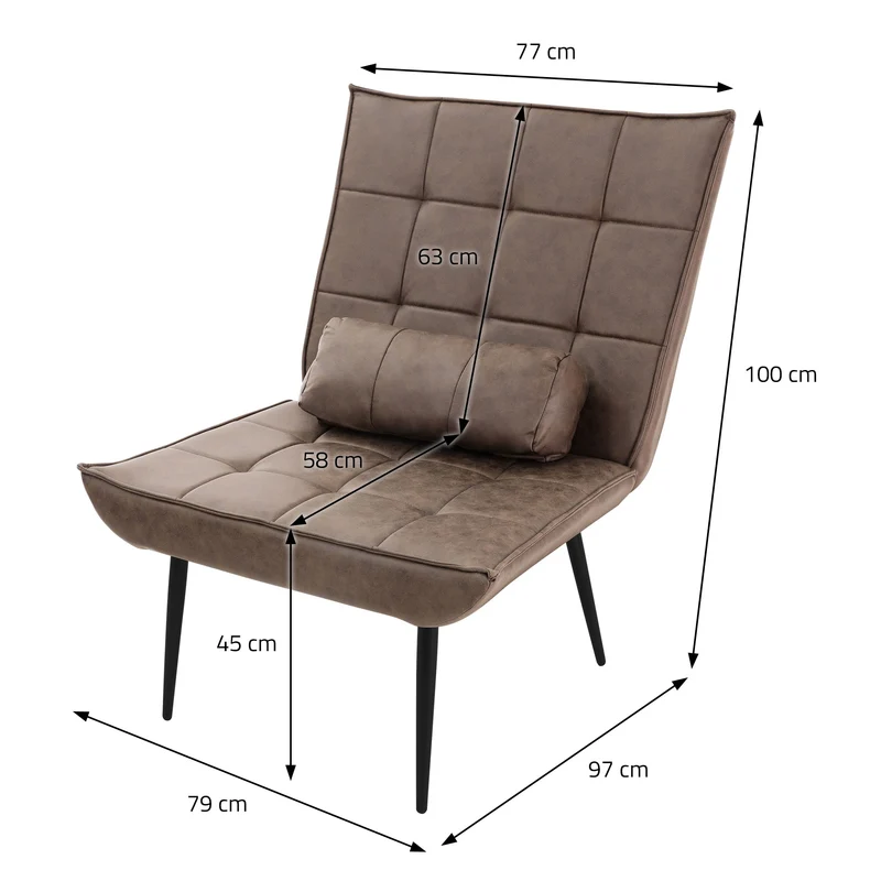 ML-DESIGN | Sessel mit Lendenkissen 79x100x97 cm aus Kunstleder Braun Relaxsessel Loungesessel bequem Retro Lesesessel Polstersessel für Wohnzimmer