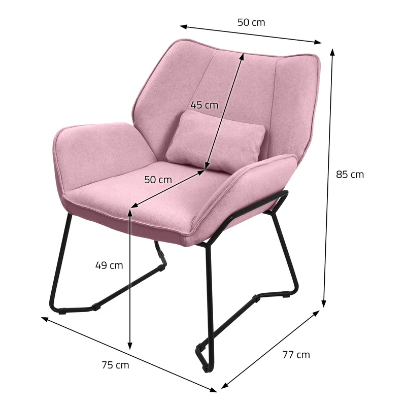 ML-DESIGN | Sessel mit Lendenkissen 75x77x85 cm Leinenstoff Rosa Relaxsessel Loungesessel Cocktailsessel Polstersessel Lesesessel für Wohnzimmer
