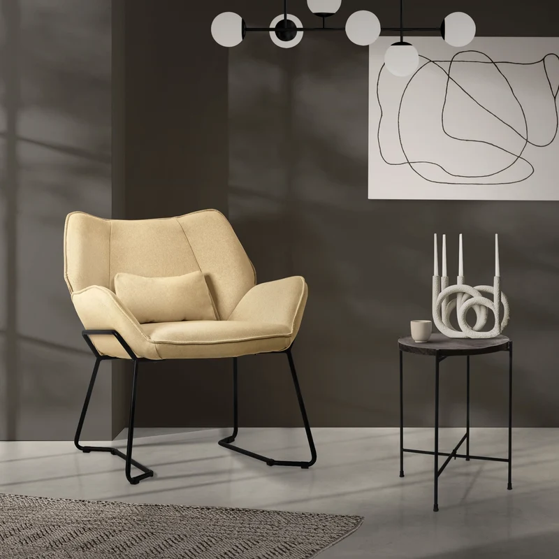 ML-DESIGN | Sessel mit Lendenkissen 75x77x85 cm Leinenstoff Sand Relaxsessel Loungesessel Cocktailsessel Polstersessel Lesesessel für Wohnzimmer