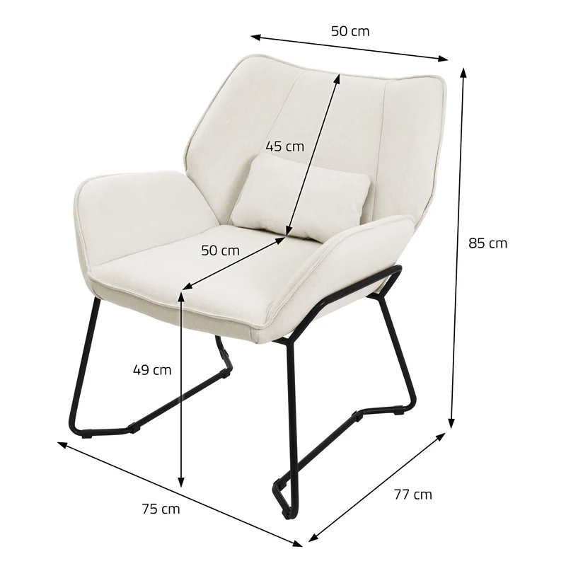 ML-DESIGN | Sessel mit Lendenkissen 75x77x85 cm Leinenstoff Beige Relaxsessel Loungesessel Cocktailsessel Polstersessel Lesesessel für Wohnzimmer