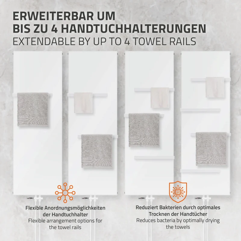 Badheizkörper 1800x604 mm Weiß mit Wand Anschlussgarnitur ML-Design