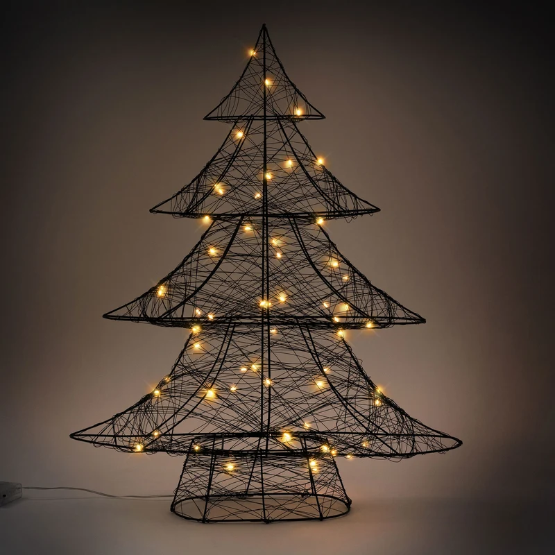 Deko Weihnachtsbaum mit warmweißen LEDs 60cm hoch Schwarz aus Metall