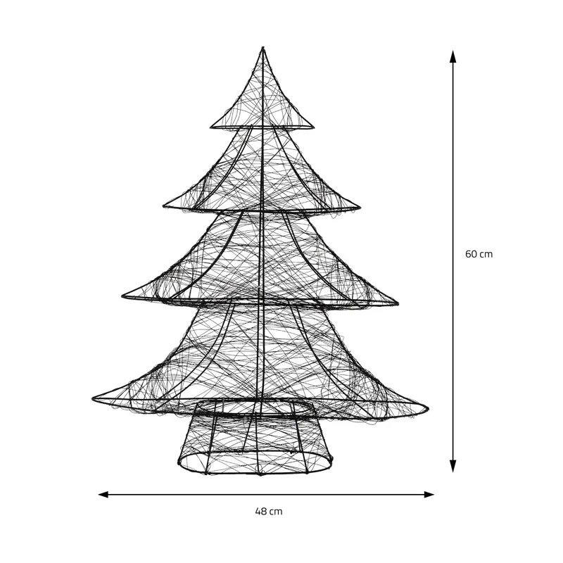 Deko Weihnachtsbaum mit warmweißen LEDs 60cm hoch Schwarz aus Metall