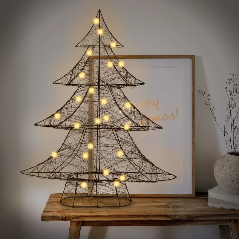 Deko Weihnachtsbaum mit warmweißen LEDs 60cm hoch Schwarz aus Metall